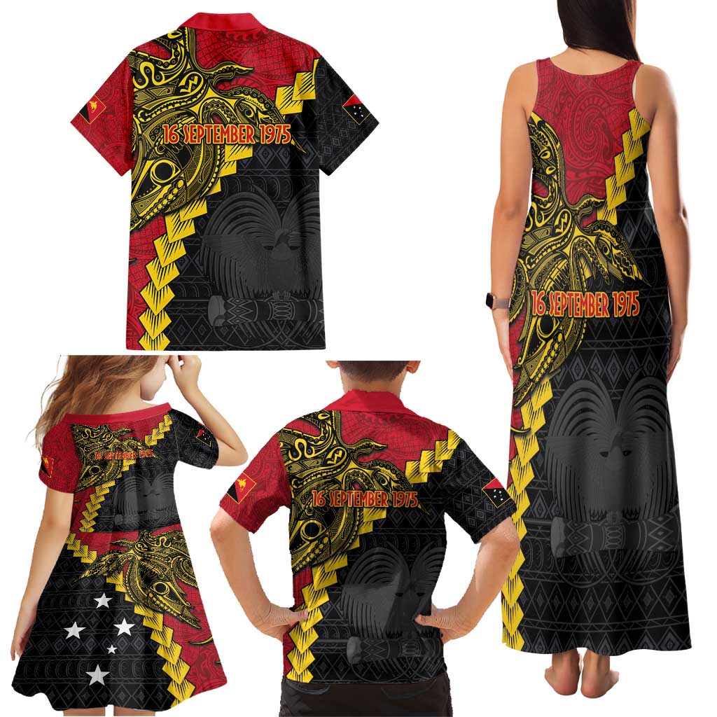 Papua New Guinea Independence Day Family Matching Tank Maxi Dress and Hawaiian Shirt Bird-of-paradise Melanesian Tattoo LT03 - Polynesian Pride