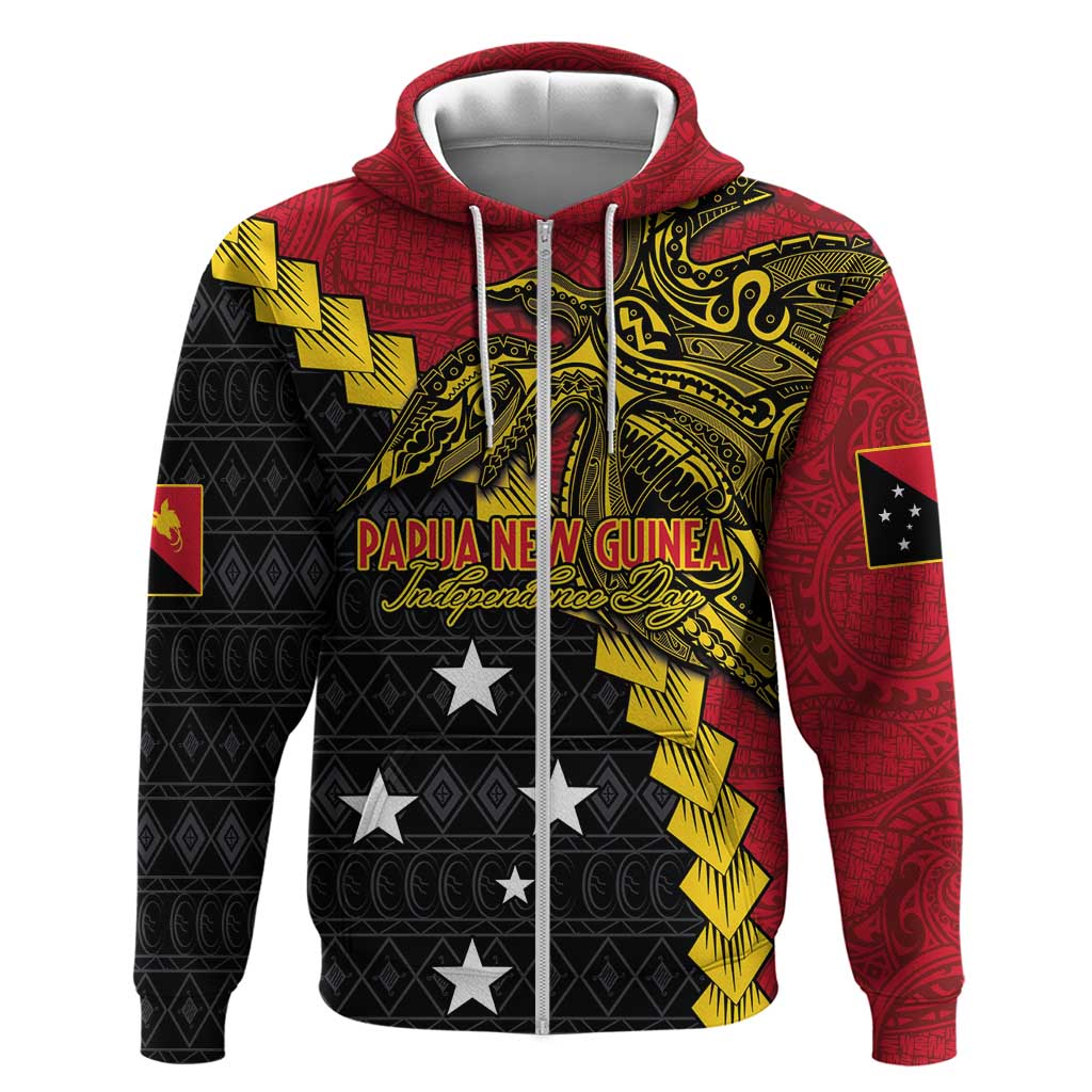 Papua New Guinea Independence Day Hoodie Bird-of-paradise Melanesian Tattoo LT03 Zip Hoodie Red - Polynesian Pride