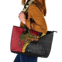 Papua New Guinea Independence Day Leather Tote Bag Bird-of-paradise Melanesian Tattoo LT03 Red - Polynesian Pride