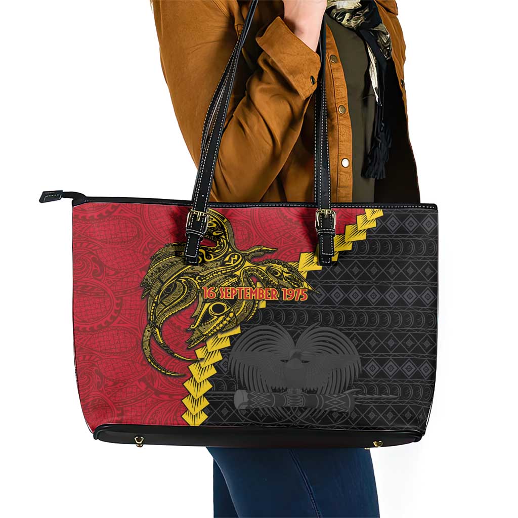 Papua New Guinea Independence Day Leather Tote Bag Bird-of-paradise Melanesian Tattoo LT03 - Polynesian Pride