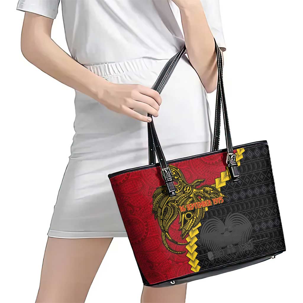 Papua New Guinea Independence Day Leather Tote Bag Bird-of-paradise Melanesian Tattoo LT03 - Polynesian Pride
