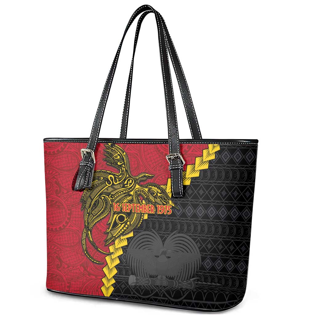 Papua New Guinea Independence Day Leather Tote Bag Bird-of-paradise Melanesian Tattoo LT03 - Polynesian Pride