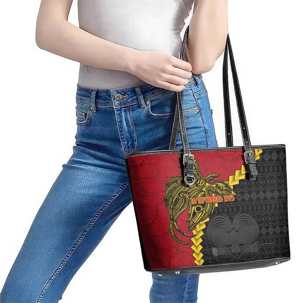 Papua New Guinea Independence Day Leather Tote Bag Bird-of-paradise Melanesian Tattoo LT03 - Polynesian Pride