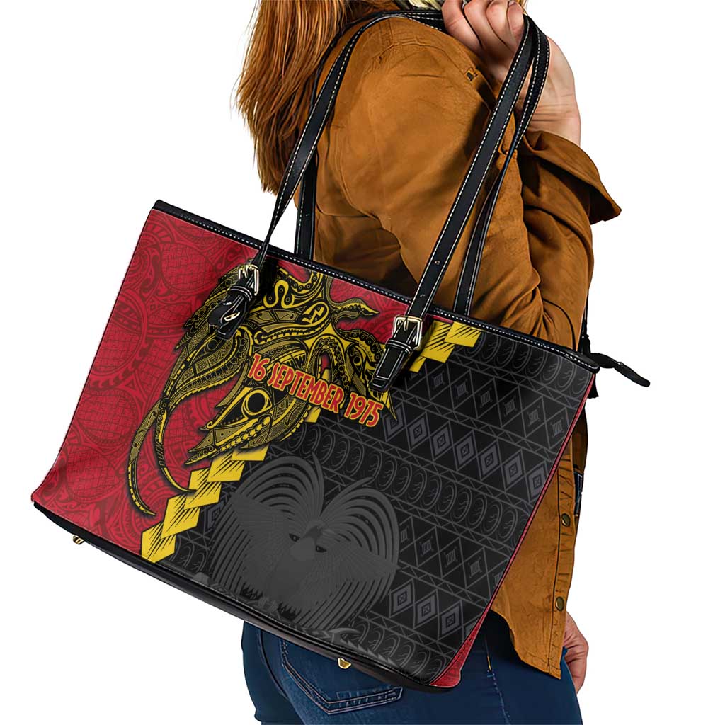 Papua New Guinea Independence Day Leather Tote Bag Bird-of-paradise Melanesian Tattoo LT03 - Polynesian Pride