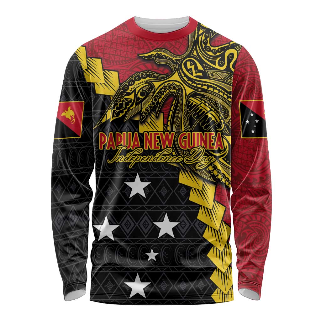 Papua New Guinea Independence Day Long Sleeve Shirt Bird-of-paradise Melanesian Tattoo LT03 Unisex Red - Polynesian Pride