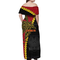 Papua New Guinea Independence Day Off Shoulder Maxi Dress Bird-of-paradise Melanesian Tattoo LT03 - Polynesian Pride