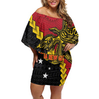 Papua New Guinea Independence Day Off Shoulder Short Dress Bird-of-paradise Melanesian Tattoo LT03 Women Red - Polynesian Pride
