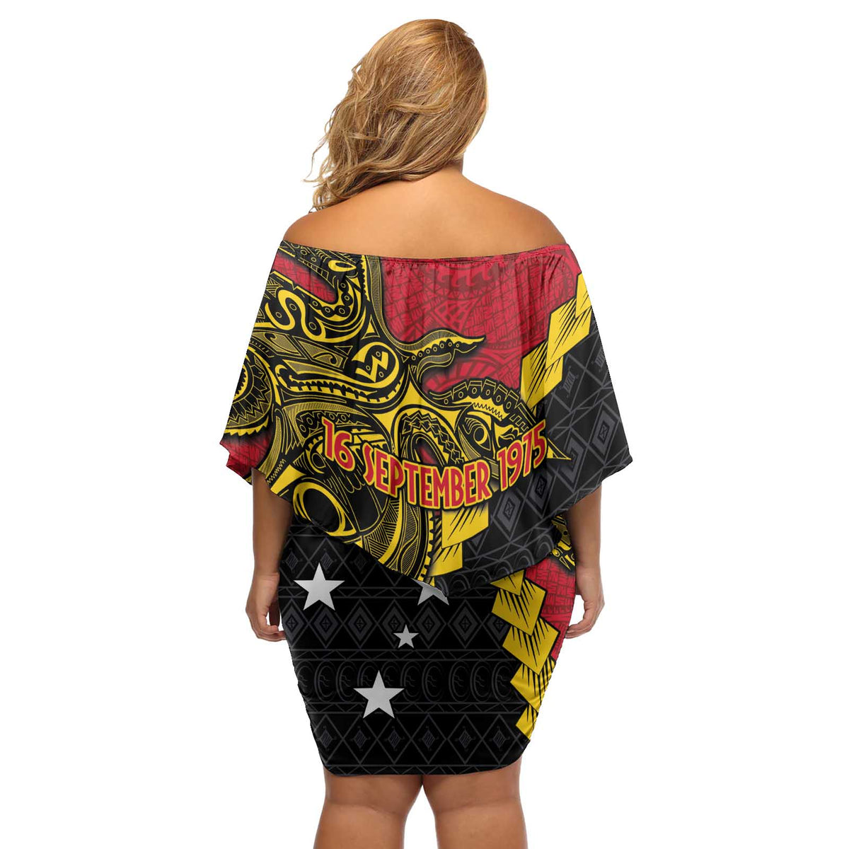 Papua New Guinea Independence Day Off Shoulder Short Dress Bird-of-paradise Melanesian Tattoo LT03 - Polynesian Pride