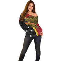 Papua New Guinea Independence Day Off Shoulder Sweater Bird-of-paradise Melanesian Tattoo LT03 - Polynesian Pride