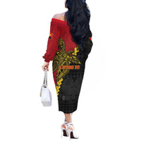 Papua New Guinea Independence Day Off The Shoulder Long Sleeve Dress Bird-of-paradise Melanesian Tattoo LT03 - Polynesian Pride