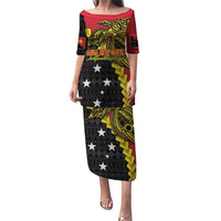 Papua New Guinea Independence Day Puletasi Bird-of-paradise Melanesian Tattoo LT03 Long Dress Red - Polynesian Pride