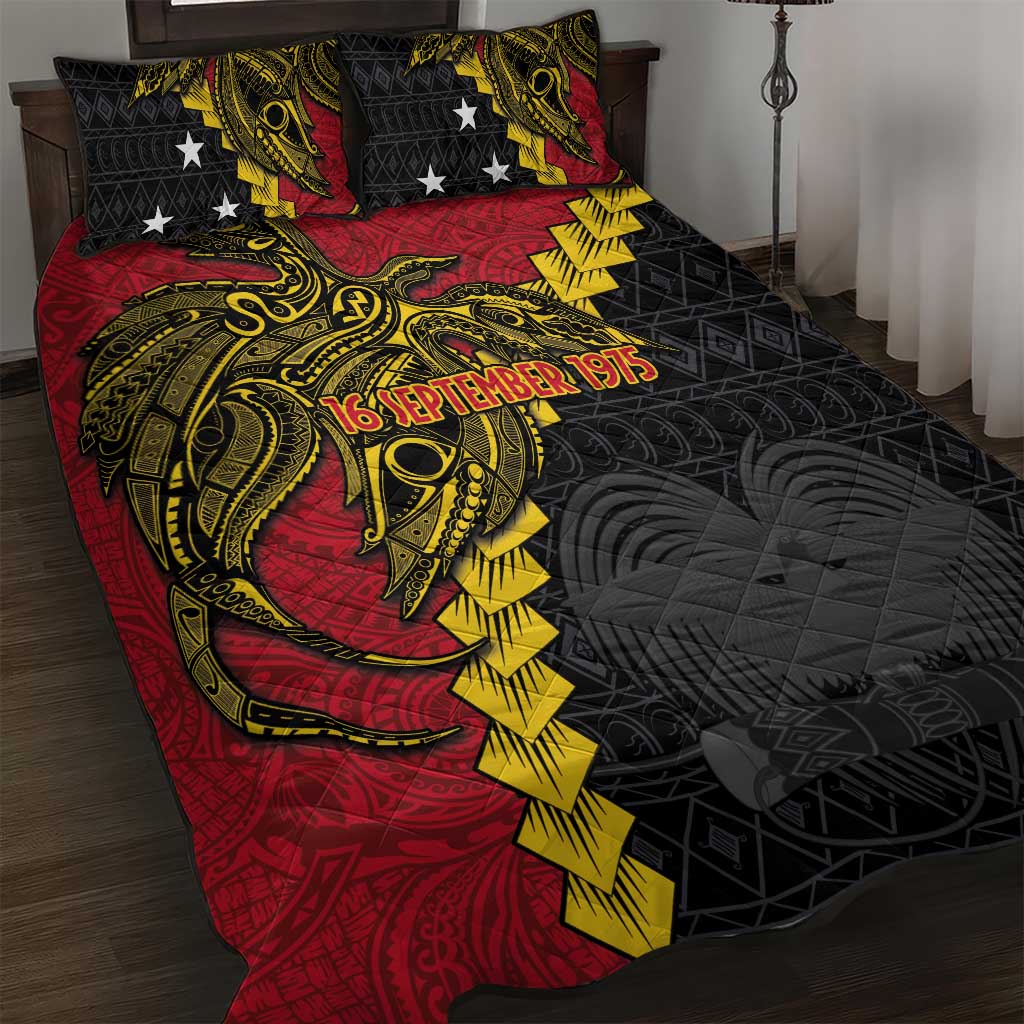 Papua New Guinea Independence Day Quilt Bed Set Bird-of-paradise Melanesian Tattoo LT03 Red - Polynesian Pride