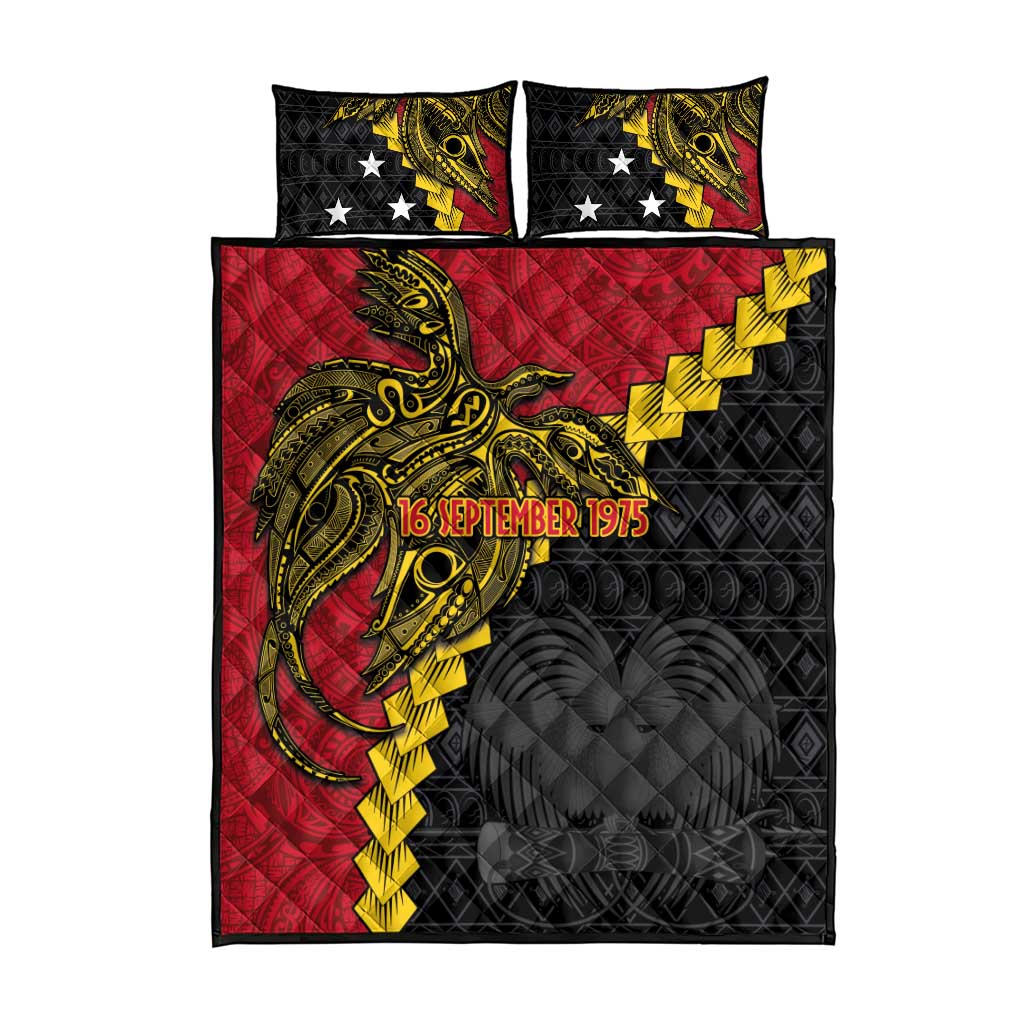 Papua New Guinea Independence Day Quilt Bed Set Bird-of-paradise Melanesian Tattoo LT03 - Polynesian Pride