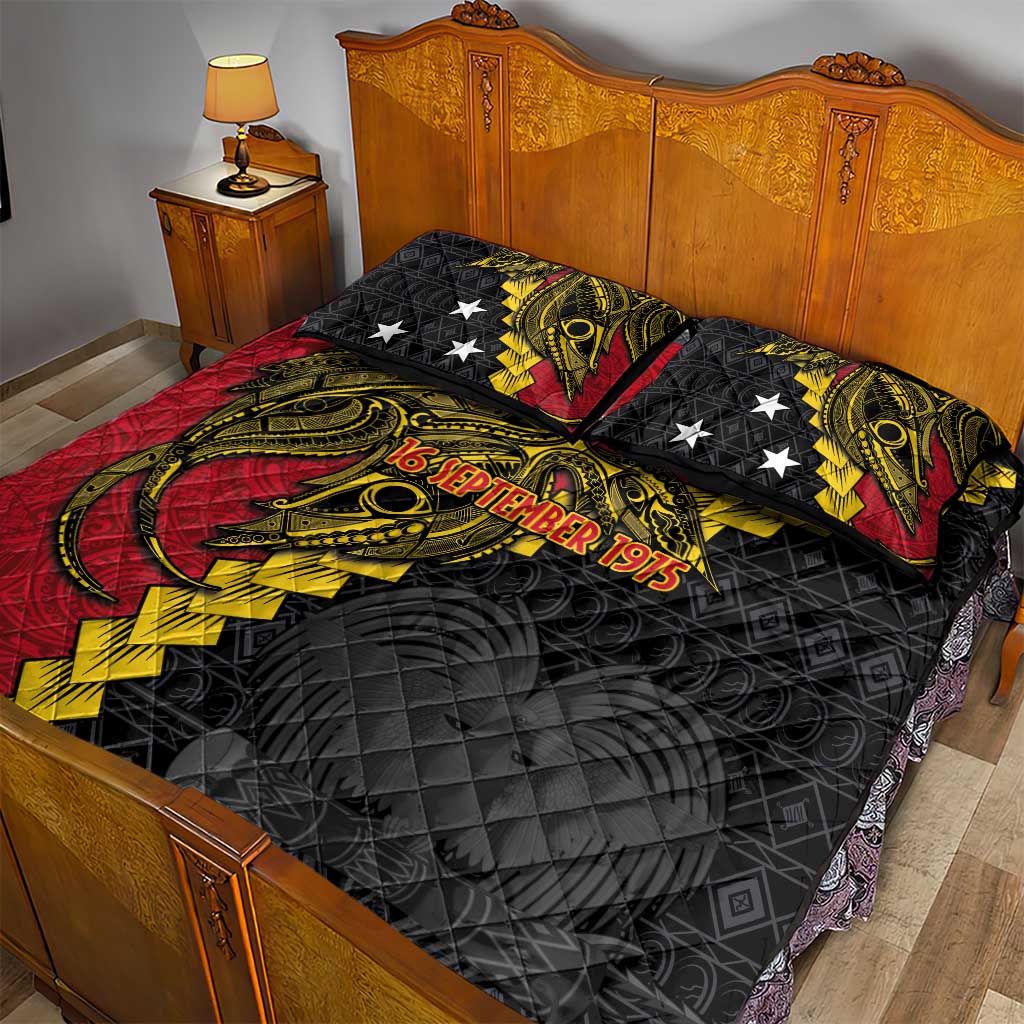 Papua New Guinea Independence Day Quilt Bed Set Bird-of-paradise Melanesian Tattoo LT03 - Polynesian Pride
