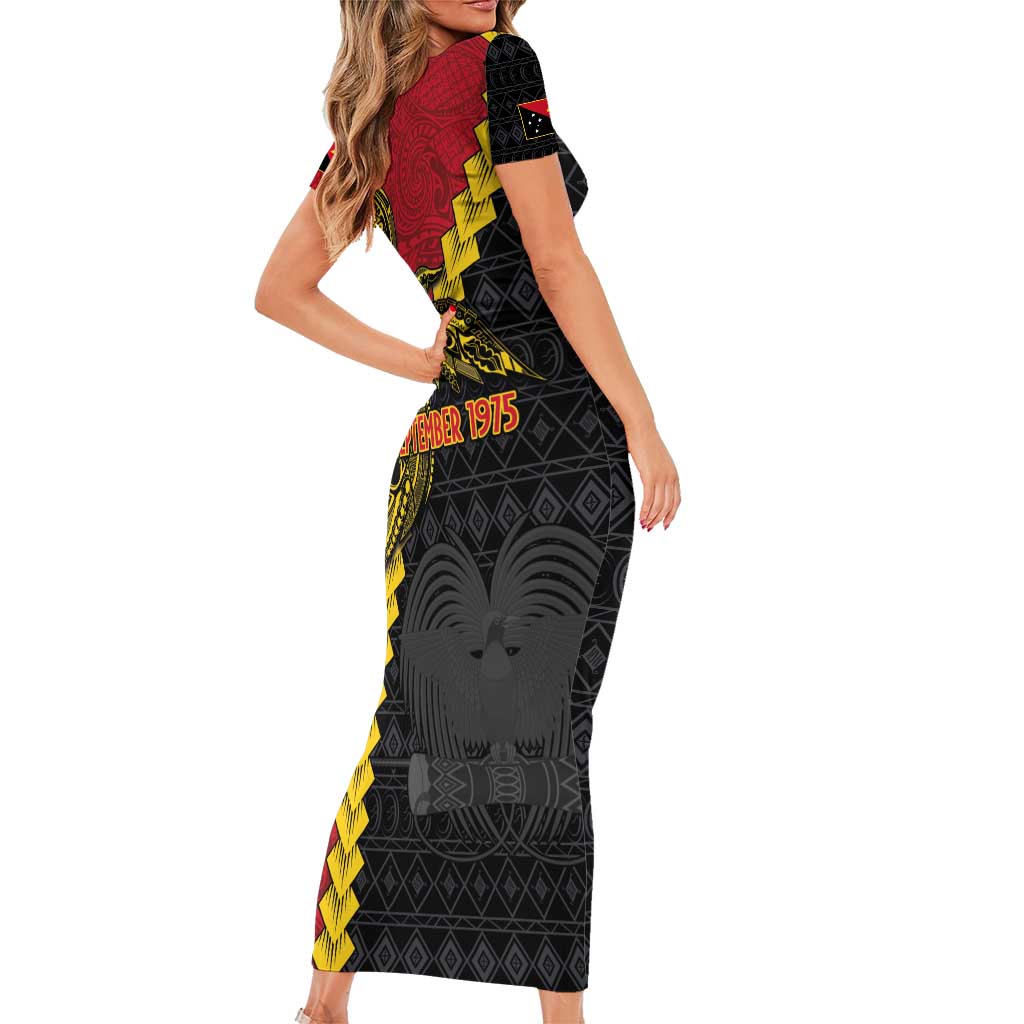 Papua New Guinea Independence Day Short Sleeve Bodycon Dress Bird-of-paradise Melanesian Tattoo LT03 - Polynesian Pride