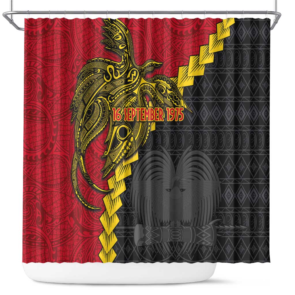 Papua New Guinea Independence Day Shower Curtain Bird-of-paradise Melanesian Tattoo LT03 Red - Polynesian Pride