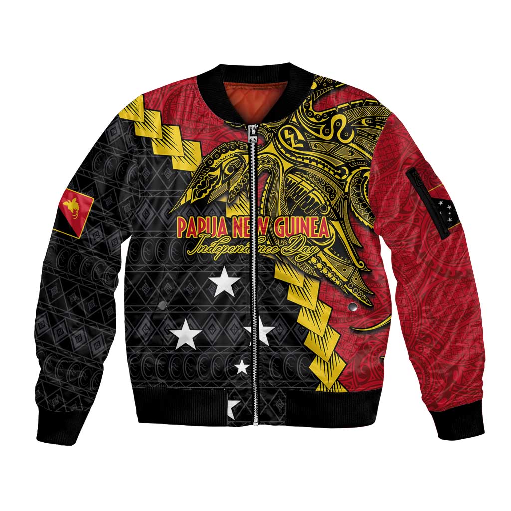 Papua New Guinea Independence Day Sleeve Zip Bomber Jacket Bird-of-paradise Melanesian Tattoo LT03 Unisex Red - Polynesian Pride