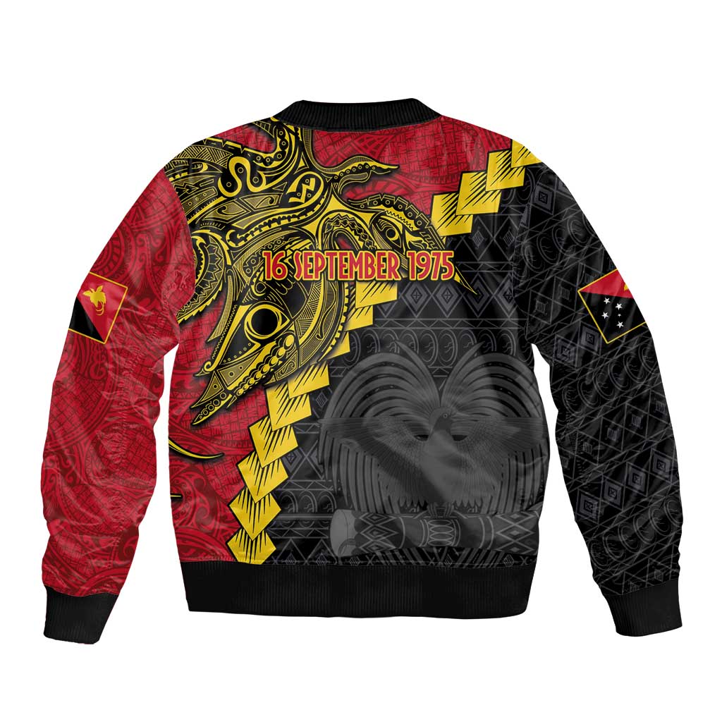 Papua New Guinea Independence Day Sleeve Zip Bomber Jacket Bird-of-paradise Melanesian Tattoo LT03 - Polynesian Pride