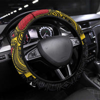 Papua New Guinea Independence Day Steering Wheel Cover Bird-of-paradise Melanesian Tattoo LT03 Universal Fit Red - Polynesian Pride