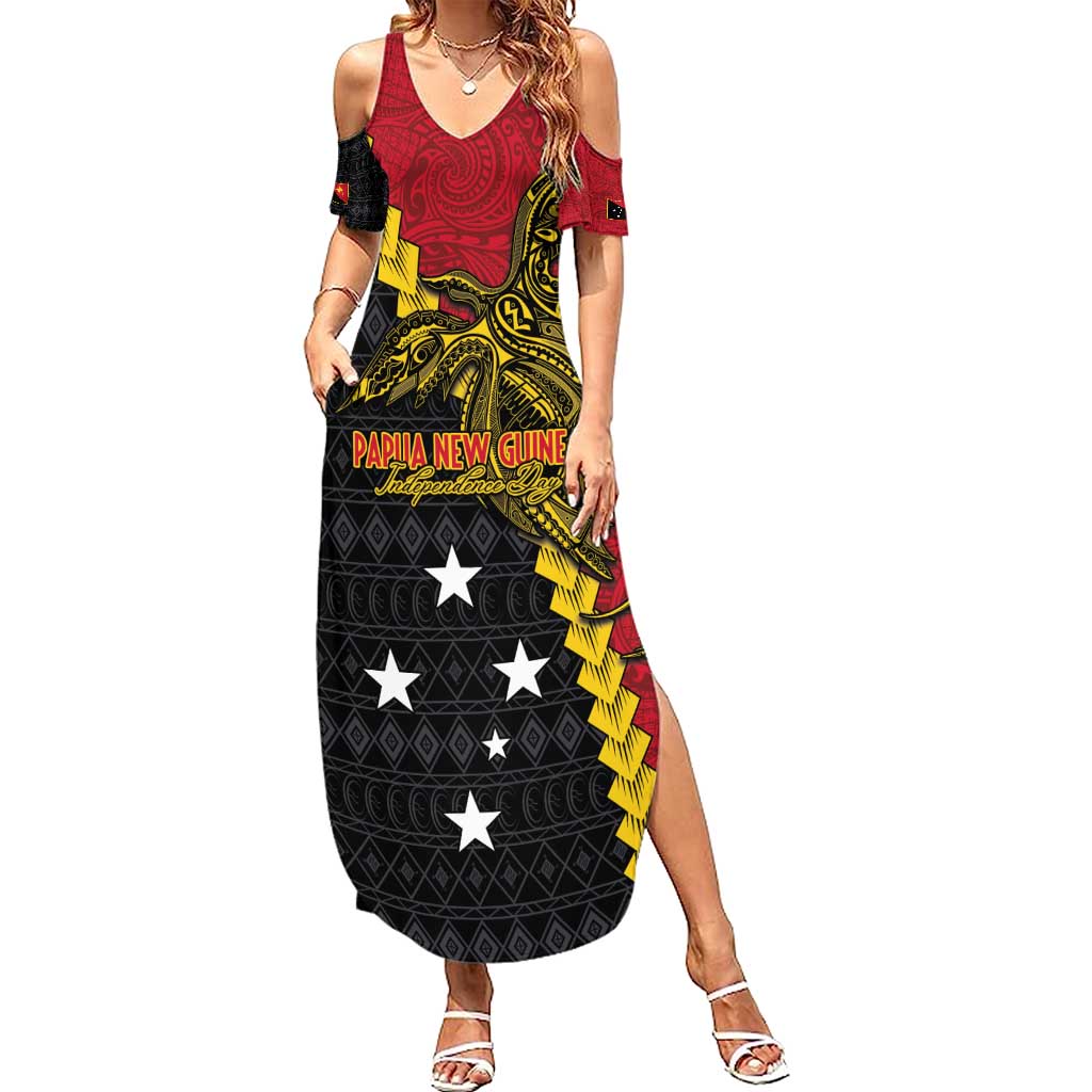 Papua New Guinea Independence Day Summer Maxi Dress Bird-of-paradise Melanesian Tattoo LT03 Women Red - Polynesian Pride