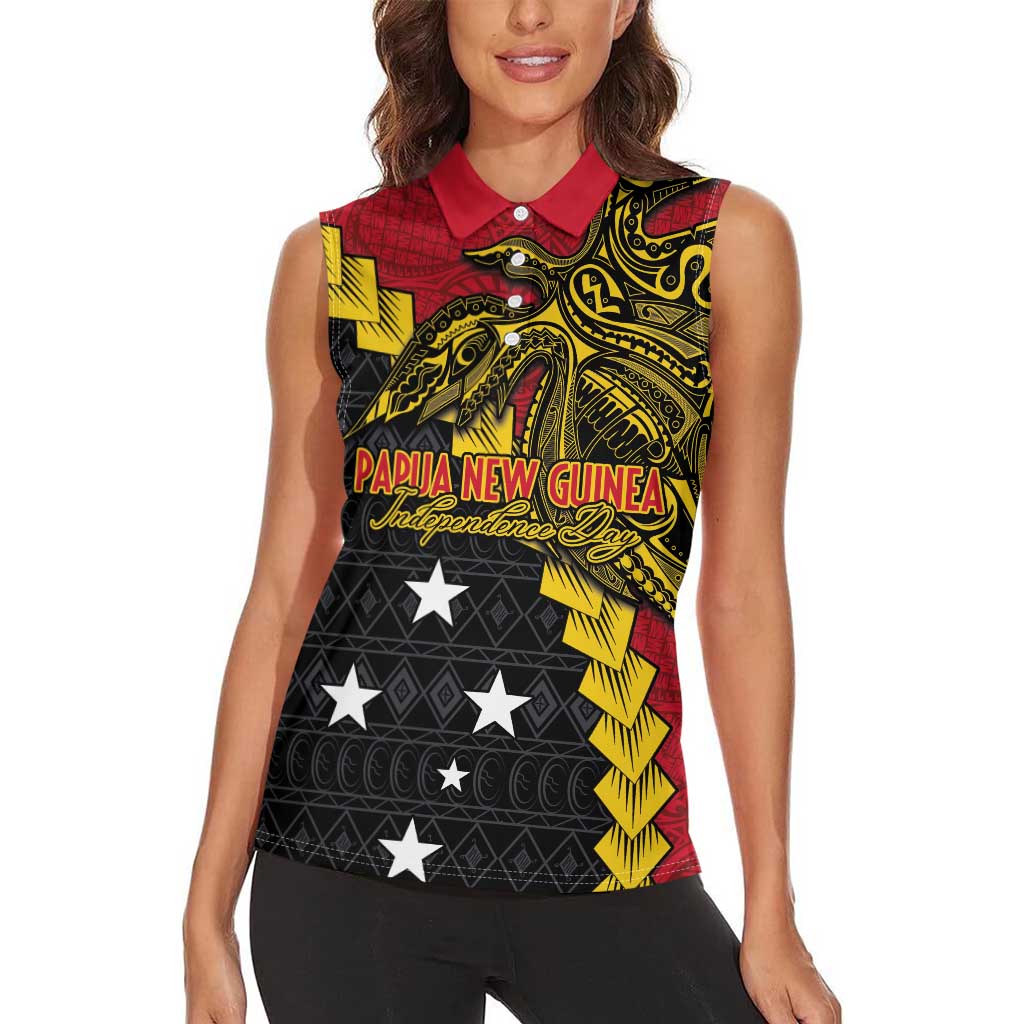 Papua New Guinea Independence Day Women Sleeveless Polo Shirt Bird-of-paradise Melanesian Tattoo LT03 - Polynesian Pride