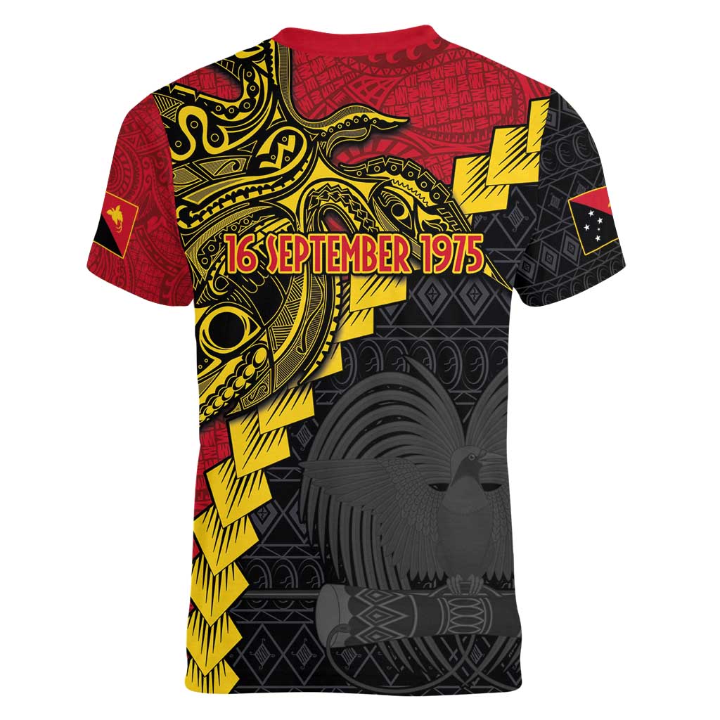 Papua New Guinea Independence Day Women V-Neck T-Shirt Bird-of-paradise Melanesian Tattoo LT03 - Polynesian Pride