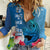 Custom Polynesian Fiji Women Casual Shirt Shark and Hibiscus Tapa Pattern Blue Version LT03 Female Blue - Polynesian Pride