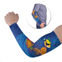 Hawaiian Funny Fruits Sea Animals Arm Sleeves Mango Reef Triggerfish and Pineapple Turtle and Mandarin Jellyfish LT03 Set of 2 Blue - Polynesian Pride