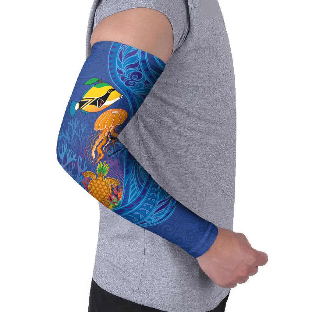 Hawaiian Funny Fruits Sea Animals Arm Sleeves Mango Reef Triggerfish and Pineapple Turtle and Mandarin Jellyfish LT03 - Polynesian Pride