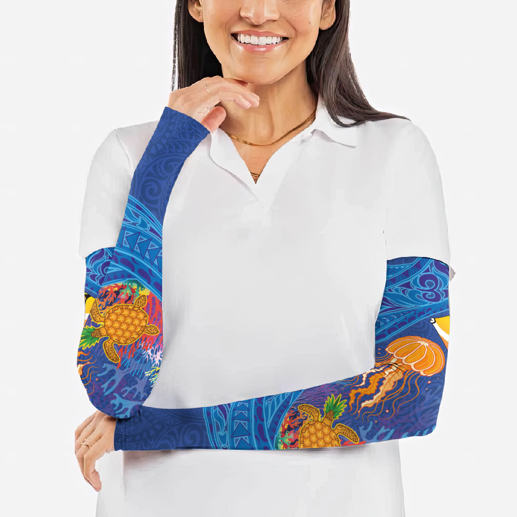 Hawaiian Funny Fruits Sea Animals Arm Sleeves Mango Reef Triggerfish and Pineapple Turtle and Mandarin Jellyfish LT03 - Polynesian Pride