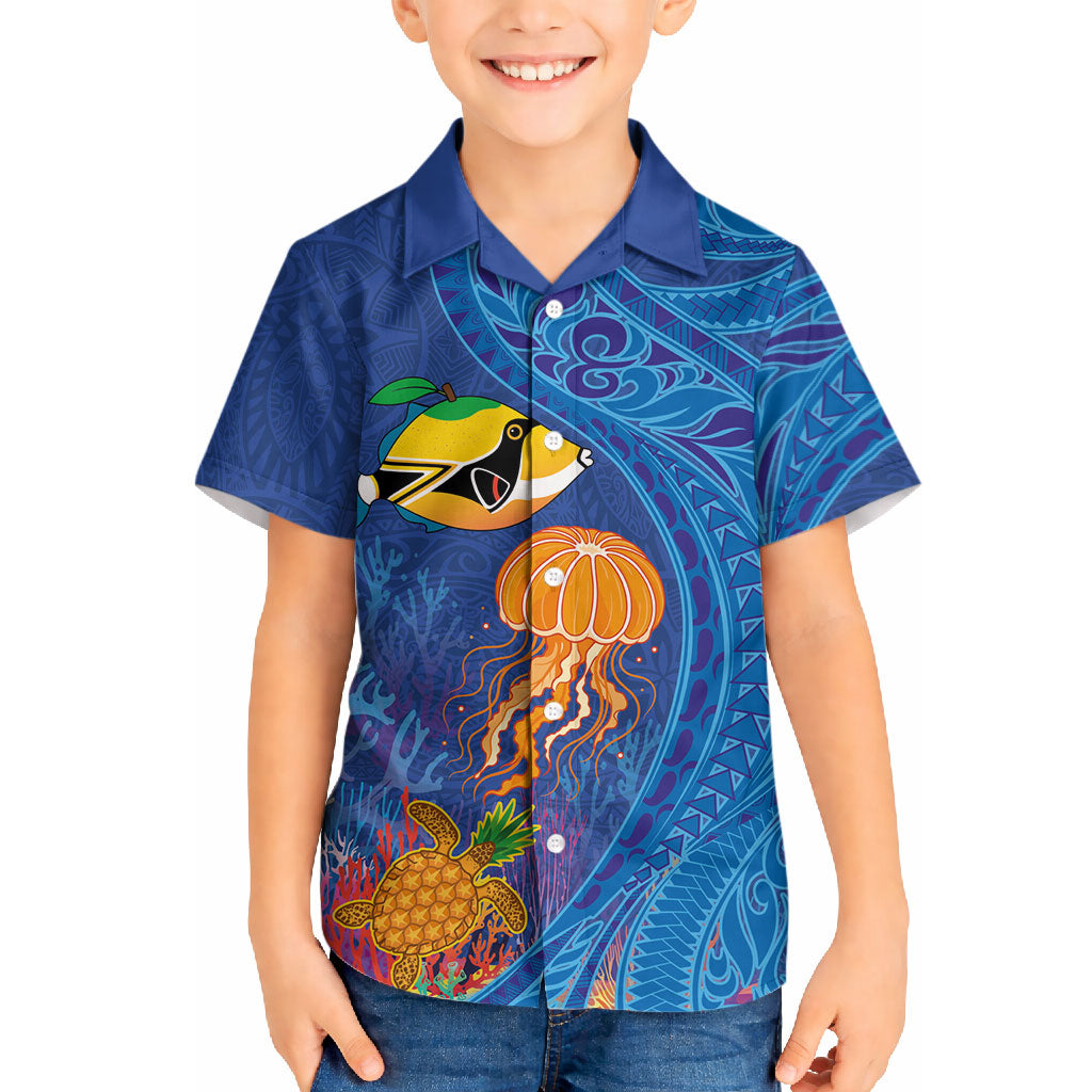 Hawaiian Funny Fruits Sea Animals Hawaiian Shirt Mango Reef Triggerfish and Pineapple Turtle and Mandarin Jellyfish LT03 - Polynesian Pride