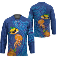 Hawaiian Funny Fruits Sea Animals Hockey Jersey Mango Reef Triggerfish and Pineapple Turtle and Mandarin Jellyfish LT03 - Polynesian Pride