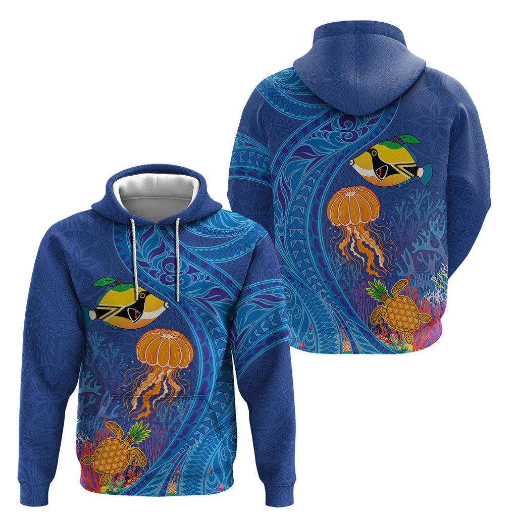 Hawaiian Funny Fruits Sea Animals Hoodie Mango Reef Triggerfish and Pineapple Turtle and Mandarin Jellyfish LT03 - Polynesian Pride