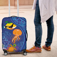 Hawaiian Funny Fruits Sea Animals Luggage Cover Mango Reef Triggerfish and Pineapple Turtle and Mandarin Jellyfish LT03 Blue - Polynesian Pride