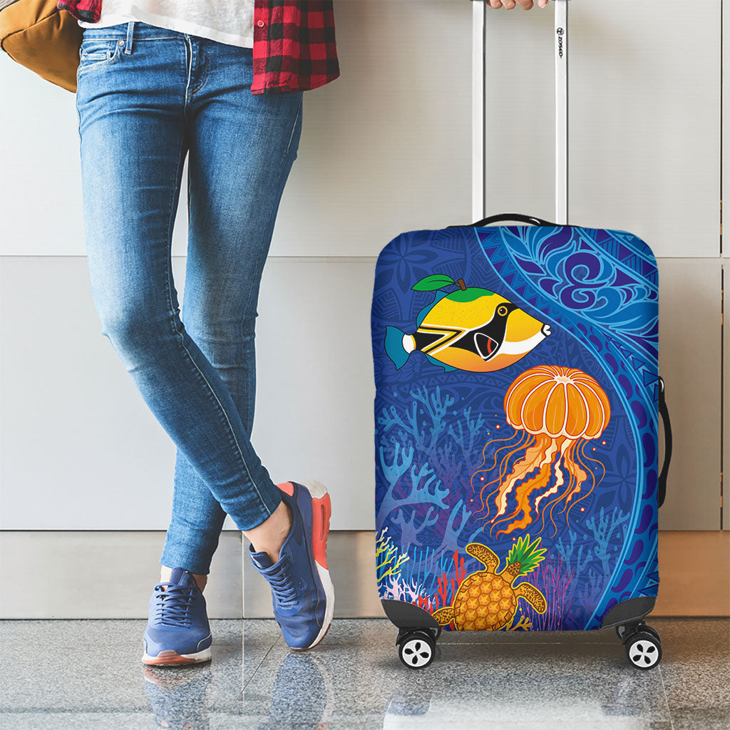 Hawaiian Funny Fruits Sea Animals Luggage Cover Mango Reef Triggerfish and Pineapple Turtle and Mandarin Jellyfish LT03 - Polynesian Pride