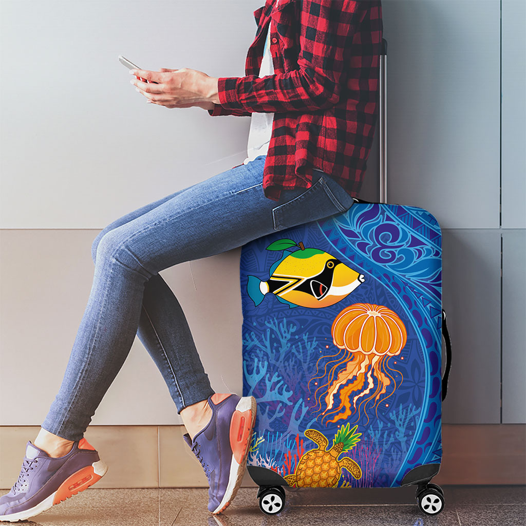 Hawaiian Funny Fruits Sea Animals Luggage Cover Mango Reef Triggerfish and Pineapple Turtle and Mandarin Jellyfish LT03 - Polynesian Pride