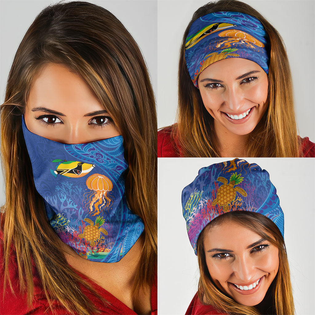Hawaiian Funny Fruits Sea Animals Neck Gaiter Mango Reef Triggerfish and Pineapple Turtle and Mandarin Jellyfish LT03 - Polynesian Pride