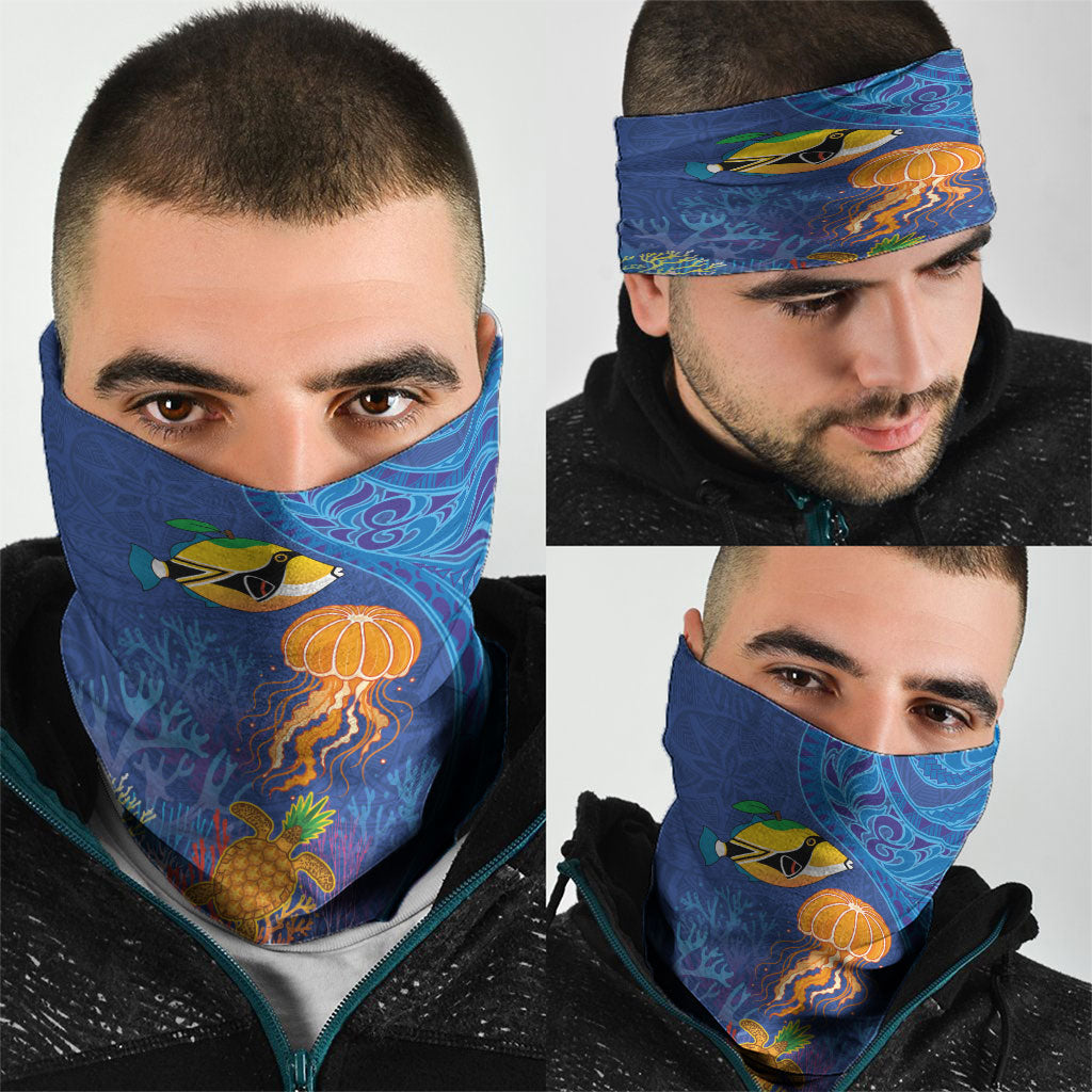 Hawaiian Funny Fruits Sea Animals Neck Gaiter Mango Reef Triggerfish and Pineapple Turtle and Mandarin Jellyfish LT03 - Polynesian Pride