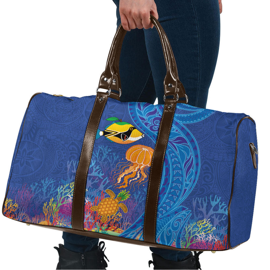 Hawaiian Funny Fruits Sea Animals Travel Bag Mango Reef Triggerfish and Pineapple Turtle and Mandarin Jellyfish LT03 - Polynesian Pride