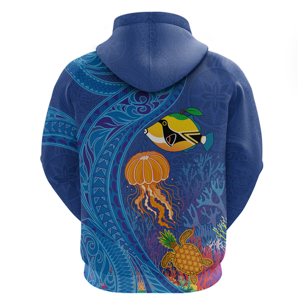 Hawaiian Funny Fruits Sea Animals Zip Hoodie Mango Reef Triggerfish and Pineapple Turtle and Mandarin Jellyfish LT03 - Polynesian Pride