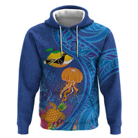 Hawaiian Funny Fruits Sea Animals Zip Hoodie Mango Reef Triggerfish and Pineapple Turtle and Mandarin Jellyfish LT03 Pullover Hoodie Blue - Polynesian Pride