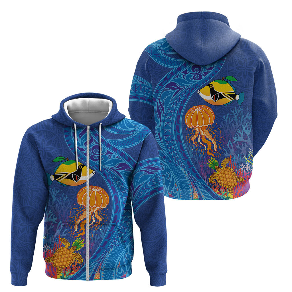 Hawaiian Funny Fruits Sea Animals Zip Hoodie Mango Reef Triggerfish and Pineapple Turtle and Mandarin Jellyfish LT03 - Polynesian Pride
