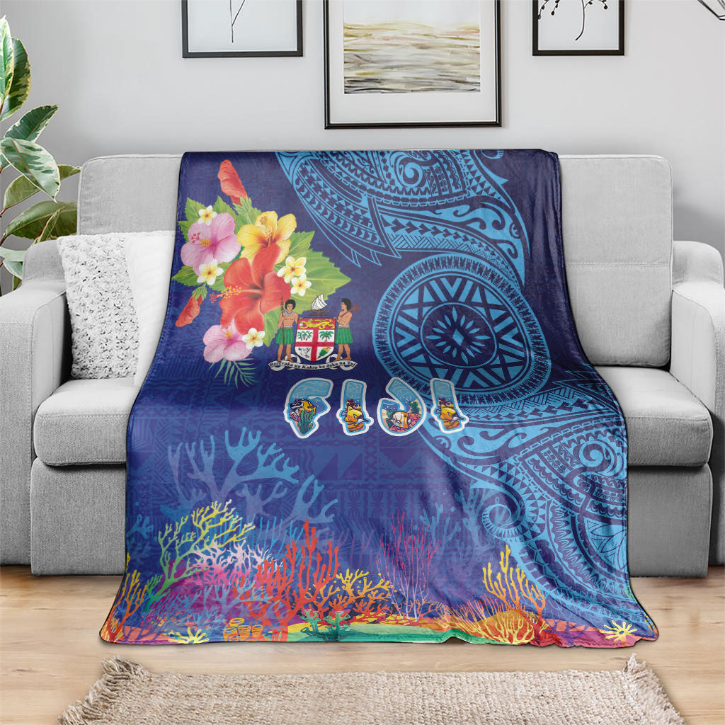 Fiji Day Blanket Coral Reef with Tapa Motifs and Hibiscus Ocean Vibe
