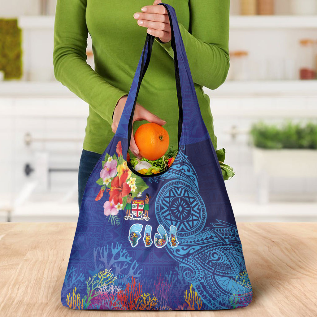 Fiji Day Grocery Bag Coral Reef with Tapa Motifs and Hibiscus Ocean Vibe LT03 - Polynesian Pride