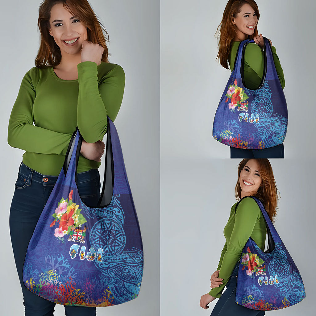 Fiji Day Grocery Bag Coral Reef with Tapa Motifs and Hibiscus Ocean Vibe LT03 - Polynesian Pride