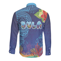 Fiji Day Long Sleeve Button Shirt Coral Reef with Tapa Motifs and Hibiscus Ocean Vibe LT03 - Polynesian Pride