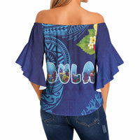 Fiji Day Off Shoulder Wrap Waist Top Coral Reef with Tapa Motifs and Hibiscus Ocean Vibe LT03 - Polynesian Pride