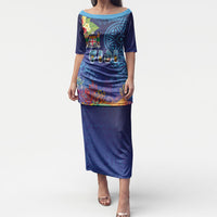 Fiji Day Puletasi Coral Reef with Tapa Motifs and Hibiscus Ocean Vibe LT03 Long Dress Blue - Polynesian Pride