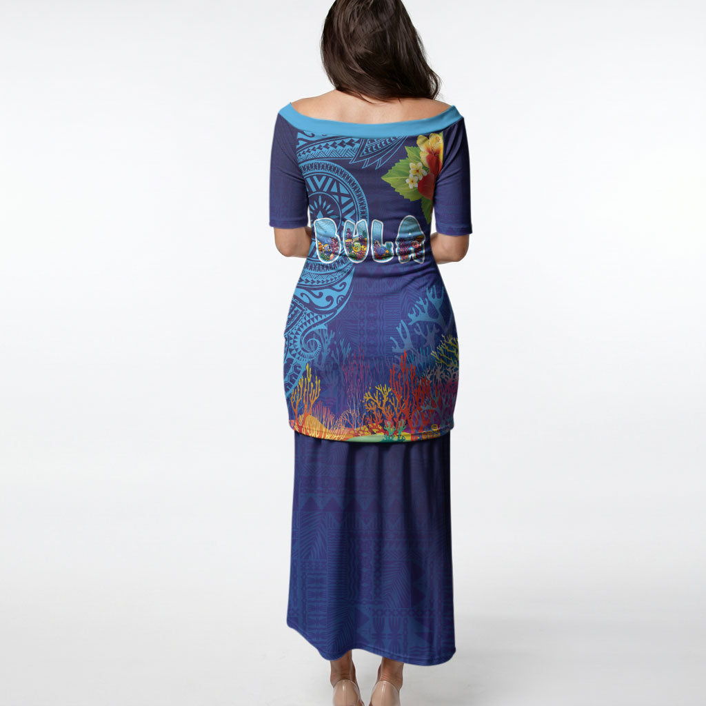 Fiji Day Puletasi Coral Reef with Tapa Motifs and Hibiscus Ocean Vibe LT03 - Polynesian Pride