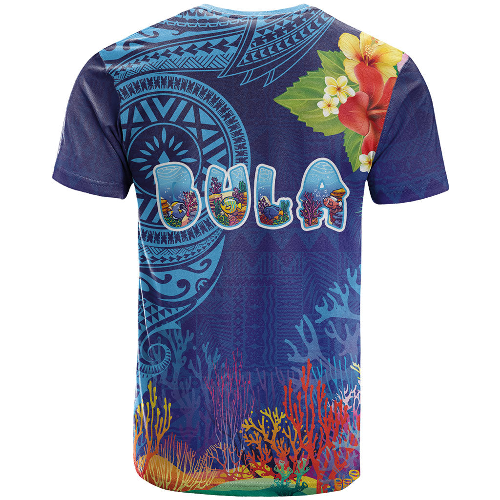 Fiji Day T Shirt Coral Reef with Tapa Motifs and Hibiscus Ocean Vibe LT03 - Polynesian Pride